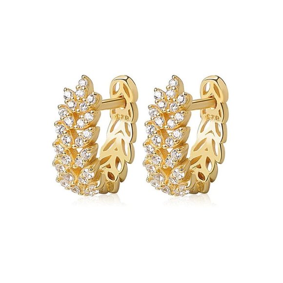 *NEW 925 Sterling Silver Diamond Leaf Huggie Hoops - Picture 8 of 8